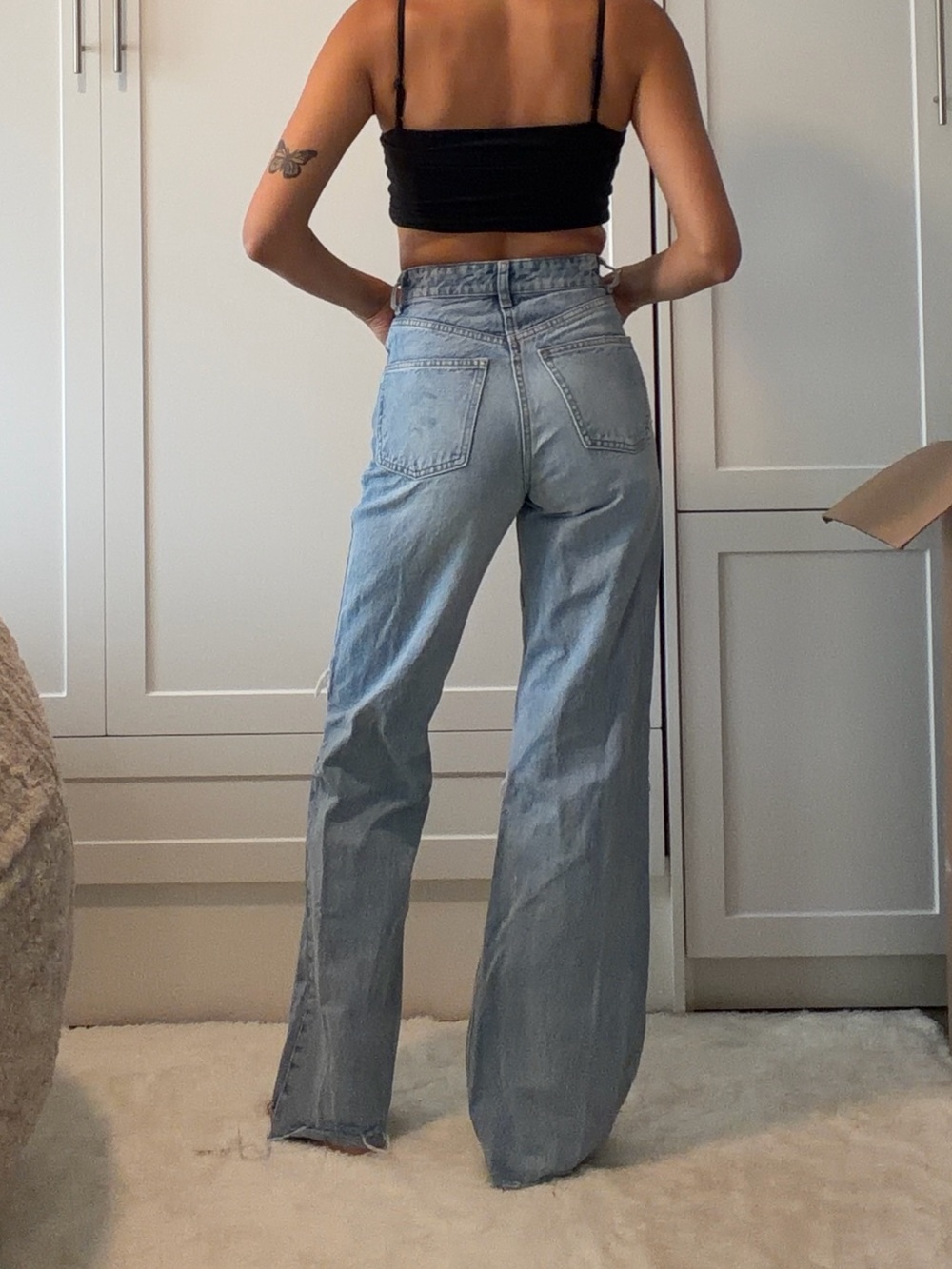 Zara Light Blue High-Rise Distressed Wide-Leg Jeans - Women - Picture 2 of 3